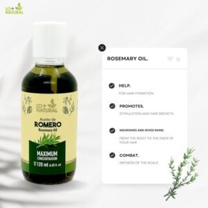 Rosemary Oil (Aceite de Romero) - Maximum Concentration, (120 mL) - Natural Essential Oil for Hair & Skin refresing Aroma
