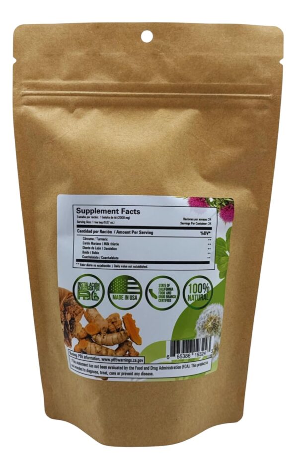 Cardo mariano, curcuma, diente de leon, boldo & cuachalalate TE (Milk thistle, turmeric, dandelion, boldo & cuachalalate) 24 Tea Bags, 100% natural herbal infusion, vegan, higassan te| HerbeLiver support - Image 5