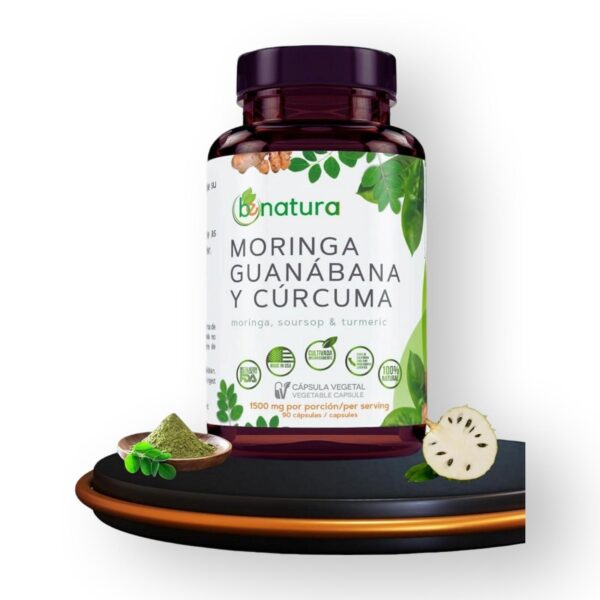 Moringa, Guanabana & Curcuma (Moringa, Soursop, & Turmeric) 90 Capsules 1500 mg per Serving Powerful Blend of 100% Natural Premium Ingredients, Vegetable, cultivada organicamente |organically Grown - Image 2