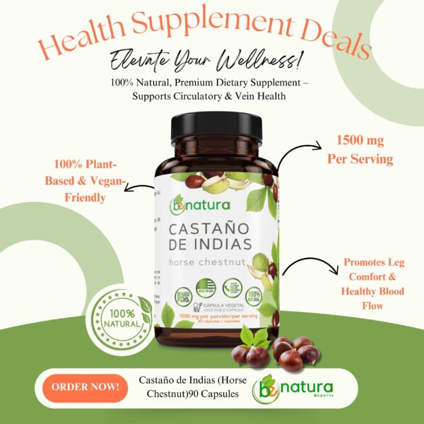 Castaño De Indias (Horse Chestnut Capsules) – 1500 mg per Serving, 90 Veggie Caps, 100% Natural, Premium Dietary Supplement, Made in USA – Supports Circulatory & Vein Health - Image 5