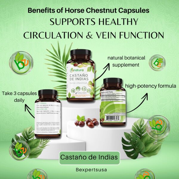 Castaño De Indias (Horse Chestnut Capsules) – 1500 mg per Serving, 90 Veggie Caps, 100% Natural, Premium Dietary Supplement, Made in USA – Supports Circulatory & Vein Health - Image 4