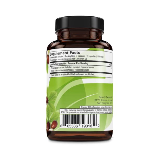 Castaño De Indias (Horse Chestnut Capsules) – 1500 mg per Serving, 90 Veggie Caps, 100% Natural, Premium Dietary Supplement, Made in USA – Supports Circulatory & Vein Health - Image 3