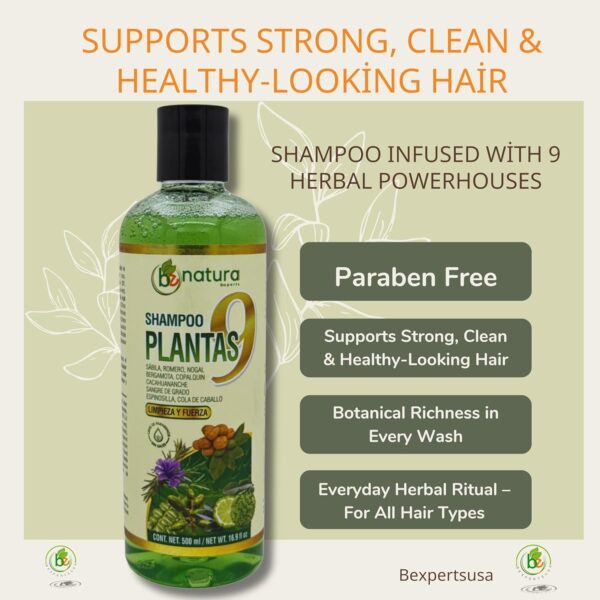 9-Plant Herbal Shampoo 16.9 fl oz–W/Cacahuananche, Sangre de Grado,Bergamota,Aloe(Sabila),Rosemary & More-Natural Botanical Formula– Paraben & Sodium-Free–Supports Strong, Clean & Healthy-Looking Hair Conditioner Haircare - Image 6