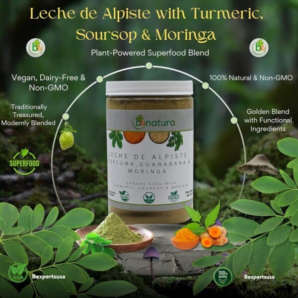 Leche de Alpiste, Curcuma, Guanabana & Moringa (Premium Canary Seed Milk – with Turmeric, Soursop & Moringa) – Superfood Blend by Bexpertsusa– 16 oz - Image 3