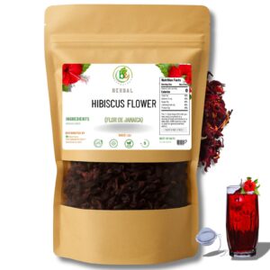 Jamaica Flor – 100% Natural Loose Leaf Hibiscus Tea – 16 oz (1 lb) – Dried Hibiscus Flower Petals – Caffeine-Free – Rich in Antioxidants – Vegan, Non-GMO – Supports Digestion & Hydration – Includes Tea Infuser / Incluye Infusor