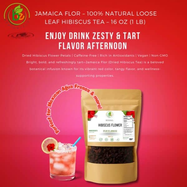 Jamaica Flor – 100% Natural Loose Leaf Hibiscus Tea – 16 oz (1 lb) – Dried Hibiscus Flower Petals – Caffeine-Free – Rich in Antioxidants – Vegan, Non-GMO – Supports Digestion & Hydration – Includes Tea Infuser / Incluye Infusor - Image 6