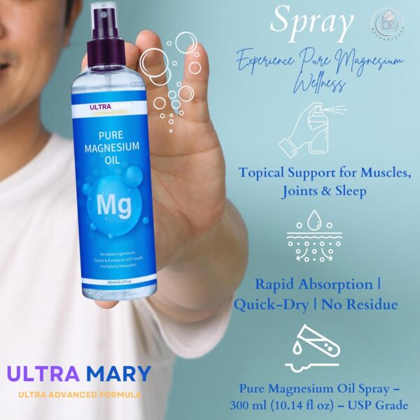 B-EXPERTS Ultra Pure Magnesium Oil Spray 300ml USP Grade Rapid Absorption Quick Dry No Residue Alcohol-Fre - Image 6