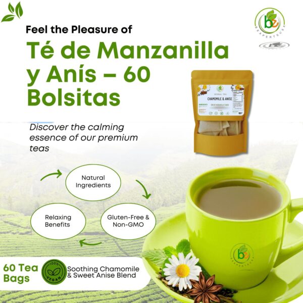 Manzanilla & Anís Té (Chamomile & Anise) – 60 Tea Bags – 100% Natural, Vegan, Herbal – Gluten-Free, Non-GMO – by Bexpertsusa - Image 5