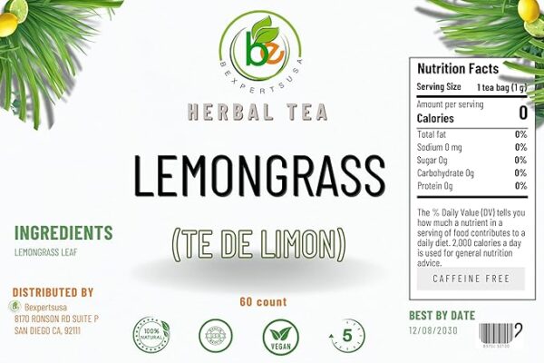 Limón Té (Lemongrass Tea) – 60 Tea Bags – 100% Natural, Vegan, Herbal – Gluten-Free, Non-GMO – by BexpertsUSA - Image 2