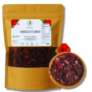 Flor de Jamaica – 4 oz Dried Hibiscus Flowers – Loose Leaf Herbal Tea & Mexican Agua Fresca Ingredient – Whole Flowers & Petals – Cut & Sifted – Caffeine-Free, Non-GMO, No Sugar,100% Natural – by Bexpertsusa