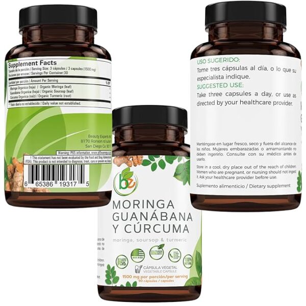 Guanábana Hoja Seca Té (Dried Soursop Leaves Tea) Combo, 4 oz Bag + Moringa, Soursop & Curcuma (Turmeric), 90 Capsules Organically Grown, 1500 mg per Serving – 100% Natural, Vegan, – Powerful Antioxidants - Image 6