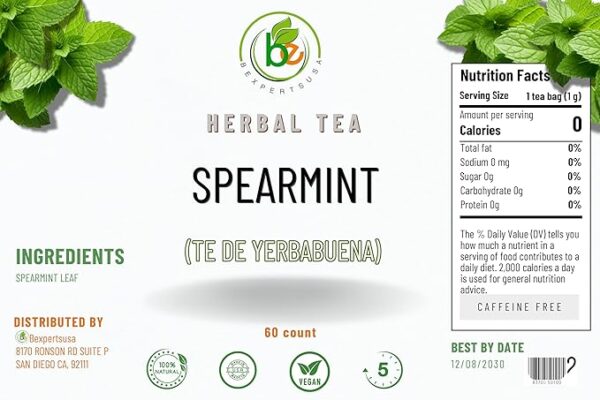 Yerbabuena Té (Spearmint Tea) – 60 Tea Bags – 100% Natural, Vegan, Herbal – Gluten-Free, Non-GMO – by Bexpertsusa - Image 2