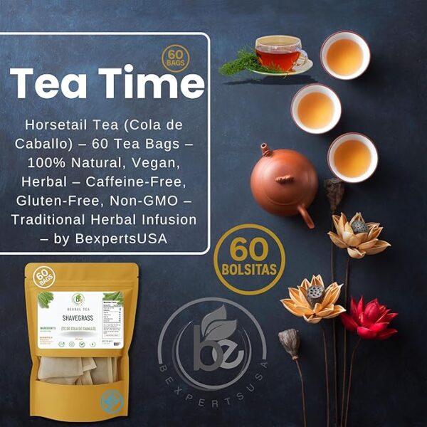 Cola de Caballo Té (Shavegrass/Horsetail Tea) – 60 Tea Bags – 100% Natural, Vegan, Herbal – Gluten-Free, Non-GMO – by Bexpertsusa - Image 4