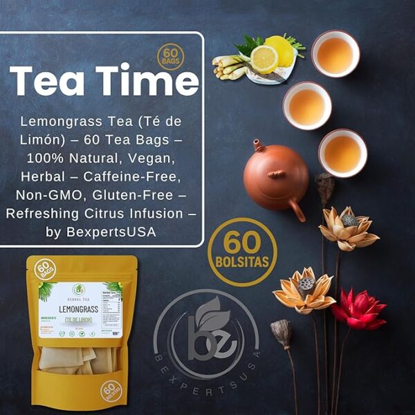 Limón Té (Lemongrass Tea) – 60 Tea Bags – 100% Natural, Vegan, Herbal – Gluten-Free, Non-GMO – by BexpertsUSA - Image 5