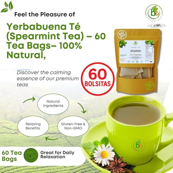 Yerbabuena Té (Spearmint Tea) – 60 Tea Bags – 100% Natural, Vegan, Herbal – Gluten-Free, Non-GMO – by Bexpertsusa - Image 3