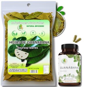 Guanábana Hoja Seca Té (Soursop) Combo – Dried Leaves Tea (4 oz Bag) + Capsules (90 Capsules, 1100 mg per Serving, Organically Grown) – 100% Natural, Vegan, Powerful Antioxidants–by Bexpertsusa