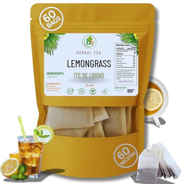 Limón Té (Lemongrass Tea) – 60 Tea Bags – 100% Natural, Vegan, Herbal – Gluten-Free, Non-GMO – by BexpertsUSA