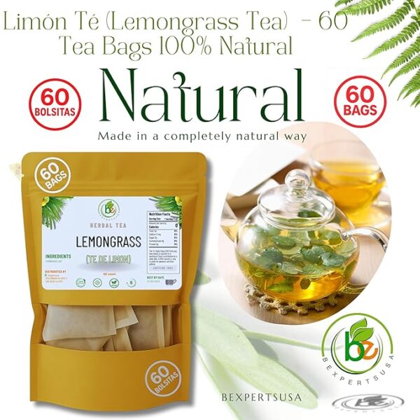 Limón Té (Lemongrass Tea) – 60 Tea Bags – 100% Natural, Vegan, Herbal – Gluten-Free, Non-GMO – by BexpertsUSA - Image 6