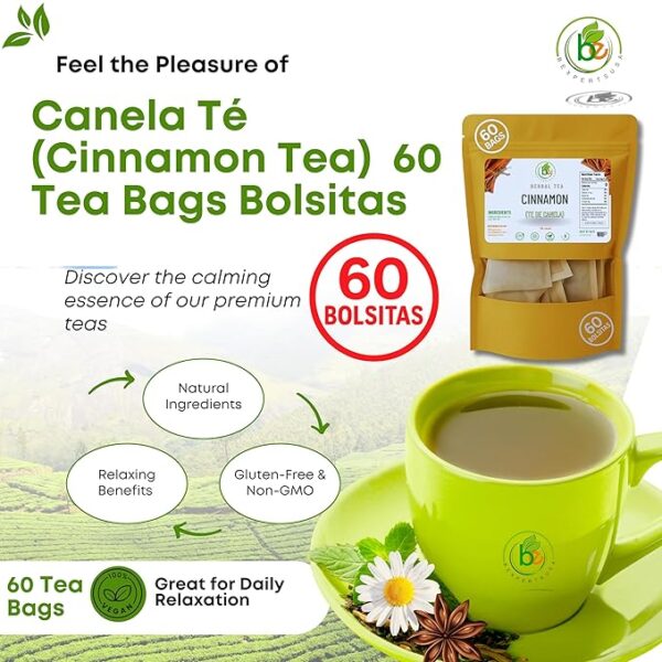 Canela Té (Cinnamon Tea) – 60 Tea Bags – 100% Natural, Vegan, Herbal – Gluten-Free, Non-GMO – by Bexpertsusa - Image 3