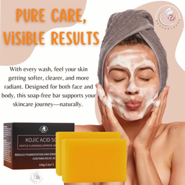 Kojic Acid Brightening Soap–2 Pack(100g Each)Face & Body Cleanser w/Shea Butter, Camellia Oil & Vitamin C,Gently Exfoliates,Evens Tone,Controls Oil,Sensitive,Acne-Prone Skin–Dark spot,All SkinTypes - Image 5