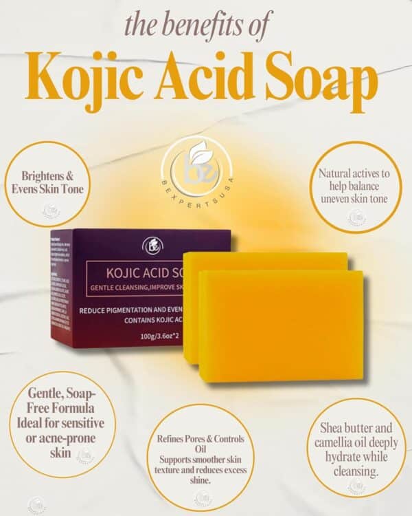 Kojic Acid Brightening Soap–2 Pack(100g Each)Face & Body Cleanser w/Shea Butter, Camellia Oil & Vitamin C,Gently Exfoliates,Evens Tone,Controls Oil,Sensitive,Acne-Prone Skin–Dark spot,All SkinTypes - Image 6