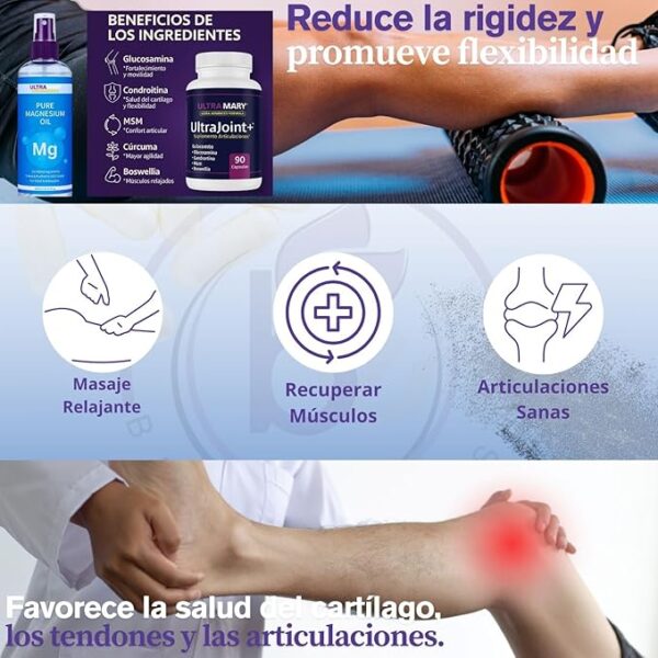 Joint Support UltraMary+(90 Capsules)+Pure Magnesium Oil Spray(300 ml) Combo–Glucosamine 1500mg, Chondroitin, MSM,Turmeric & Boswellia–Mobility, Flexibility & Muscle Relief|Articulaciones & Músculos - Image 6