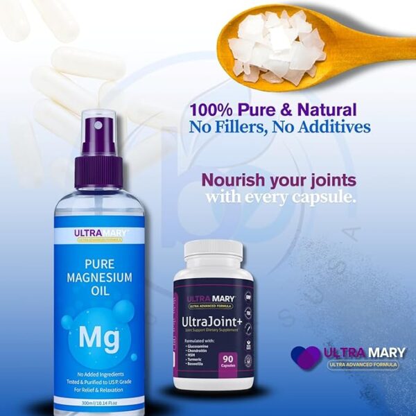 Joint Support UltraMary+(90 Capsules)+Pure Magnesium Oil Spray(300 ml) Combo–Glucosamine 1500mg, Chondroitin, MSM,Turmeric & Boswellia–Mobility, Flexibility & Muscle Relief|Articulaciones & Músculos - Image 4