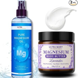 Magnesium Relief Combo|Pure Magnesium Oil Spray(300ml)+Magnesium Body Butter(4.23oz) USP Grade,Rapid Absorption,Lavender Cream|Joint & Muscle Support–Natural,Kid-Friendly Topical Duo (Músculos)