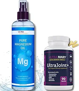 Joint Support UltraMary+(90 Capsules)+Pure Magnesium Oil Spray(300 ml) Combo–Glucosamine 1500mg, Chondroitin, MSM,Turmeric & Boswellia–Mobility, Flexibility & Muscle Relief|Articulaciones & Músculos