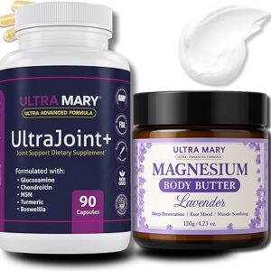 Joint Support UltraMary+(90 Capsules)+Magnesium Body Butter(4.23oz) Glucosamine 1500mg,Chondroitin, MSM, Turmeric & Boswellia–Muscle & Joint Relief Combo, Lavender Scent–Articulaciones & Músculos