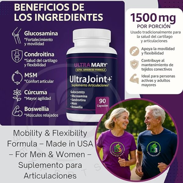 Joint Support UltraMary+(90 Capsules)+Pure Magnesium Oil Spray(300 ml) Combo–Glucosamine 1500mg, Chondroitin, MSM,Turmeric & Boswellia–Mobility, Flexibility & Muscle Relief|Articulaciones & Músculos - Image 2