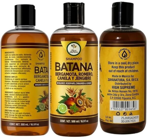 Batana Oil Shampoo w/Bergamota,Rosemary, Cinnamon,Aloe Vera & Ginger–Nourishing & Moisturizing–16.9 fl oz,Salt-Free,Paraben-Free,For Dry & Thinning Hair,Unisex,Supports Healthy-Looking Hair & Fullness - Image 2