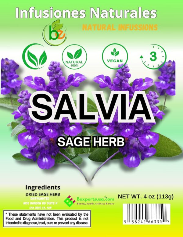 Salvia Tea (Sage Leaf Herbal Te) – 4 oz (113g) Loose Leaf – 100% Natural, Food-Grade, Caffeine-Free – Non-GMO, Vegan – Digestive & Relaxing Herbal Infusion – Not for Smudging or Burning - Image 4