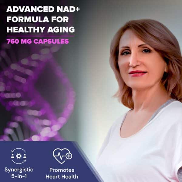 NAD+ Resveratrol Supplement – Longevity Formula with Nicotinamide Adenine Dinucleotide with CoQ10, Apigenin & Turmeric Anti-Ageing Formula for Men & Women – 60 Capsules - Image 6