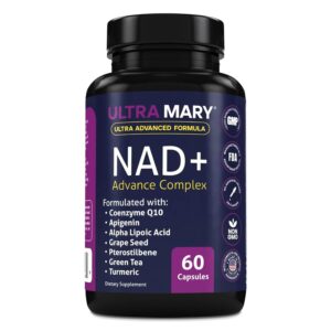 NAD+ Resveratrol Supplement – Longevity Formula with Nicotinamide Adenine Dinucleotide with CoQ10, Apigenin & Turmeric Anti-Ageing Formula for Men & Women – 60 Capsules