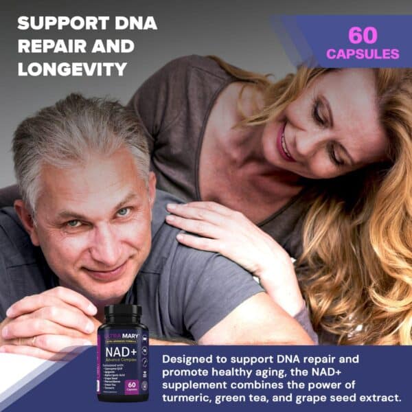 NAD+ Resveratrol Supplement – Longevity Formula with Nicotinamide Adenine Dinucleotide with CoQ10, Apigenin & Turmeric Anti-Ageing Formula for Men & Women – 60 Capsules - Image 4